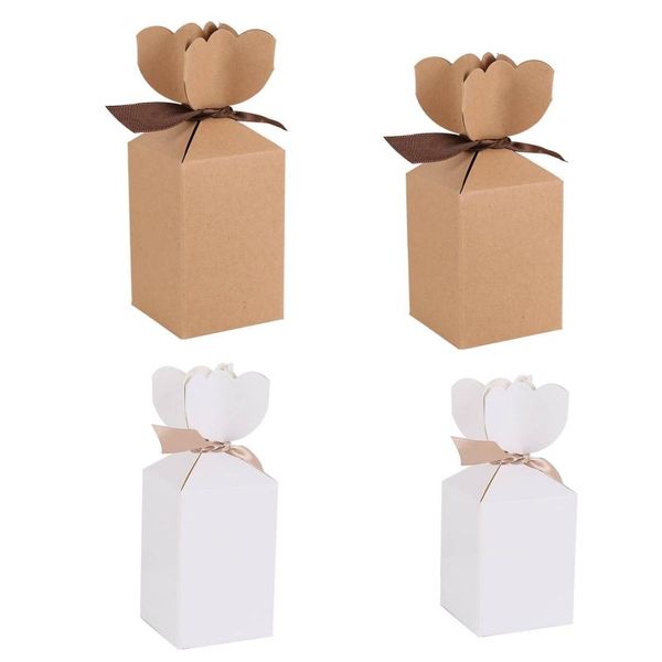 Envoltura de regalo Cartón blanco Cajas de dulces de papel Kraft 10 piezas Caja de embalaje Suministros para bodas Fiesta de cumpleaños Baby Shower Favores CookieGift