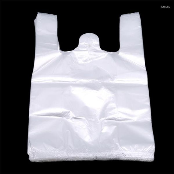 Envoltura de regalo Bolsa de compras de plástico transparente blanco 100 piezas Bolsas de supermercado transparentes con asa Almacenamiento de embalaje de alimentos