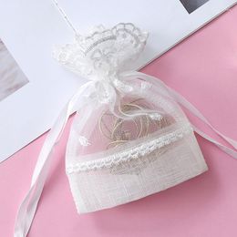 Emballage cadeau sac en dentelle blanche boîte à bagues en bonbons fournitures de mariage fête d'anniversaire poule célibataire mariée à décorer