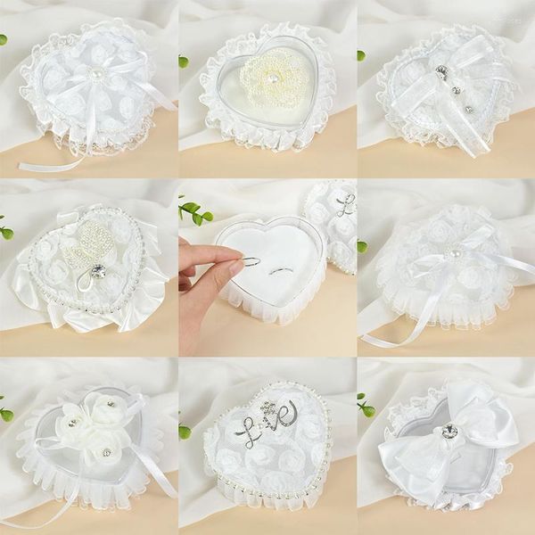 Emballage cadeau blanc dentelle anneau oreiller boîte romantique fête de mariage cérémonie panier mariage décoration fournitures
