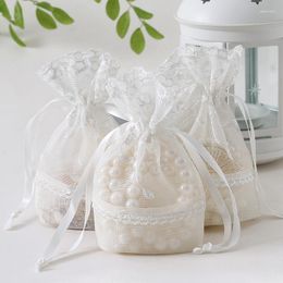 Geschenkwikkeling Witte kanten garentas Pakketten Bruiloft Party Decor Candy Bags Bridal Shower Bride To Be Happy Birthday Babyshower zijn