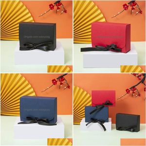Geschenkwikkeling Wit Red Black Kraft Paper Box met lint Verjaardagscadeaus Verpakkingsdozen Leveringen LX5132 Drop Delivery Home Gard Dhyom