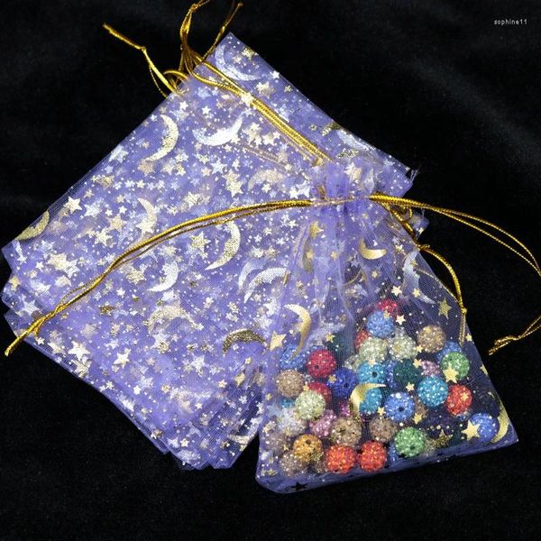 Envoltura de regalo Venta al por mayor 100 unids / lote Moon Star Organza Bolsas 7x9 cm Pequeño favor de boda Encanto Joyería Embalaje Bolsas con cordón Bolsas