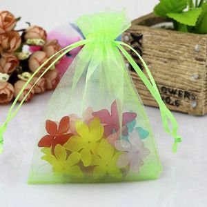 Emballage cadeau en gros 500pcs / lot 11x16cm Apple Green Organza Sac de mariage Cordon Mignon Bijoux Emballage Sacs Pochettes