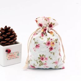 Enveloppe-cadeau en gros 50pcs / lot sacs de coton de fleur rose 10 14 cm de mariage cadeau bijoux emballage