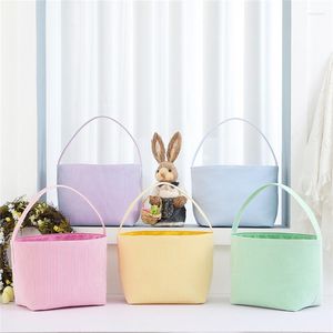 Envoltura de regalo Venta al por mayor Bolsa de Pascua Seersucker Huevo Caza Cubo con asa Raya Tela escocesa Cesta Tote portátil para niños 15 unids