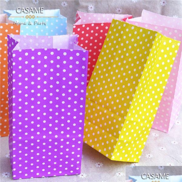 Emballage cadeau Sac en papier en gros Stand Up Colorf Polka Dot Sacs 18x9x6cm Favoriser Open Top Emballage Traiter Drop Livraison Maison Jardin Festif Dhwd1