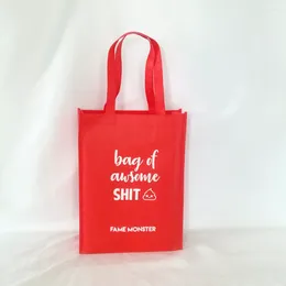 Gift Wrap en gros promotionnel 500pcs / lot Logo personnalisé imprimé réutilisable Red non tissé sac avec poignée pour le shopping et le marché