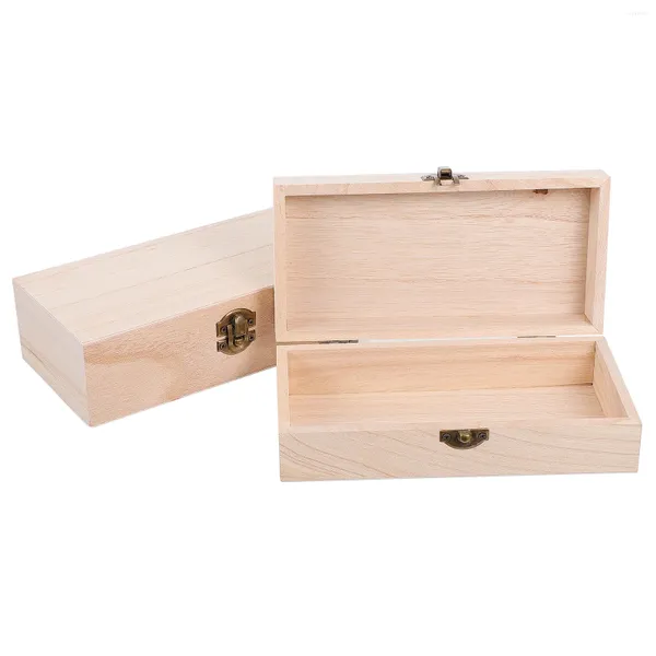 Caja de artesanía de madera de regalo 2 PPC sin terminar Natural Diy Cajas de almacenamiento Bajas de almacenamiento Case de joyas