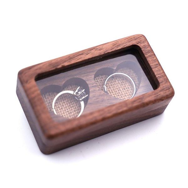 Envoltura de regalo Cajas de joyería de madera Ventana transparente Collar Colgante Almacenamiento Caja de anillo de pareja creativa Suministros de boda Entrega de gota H Dhchh