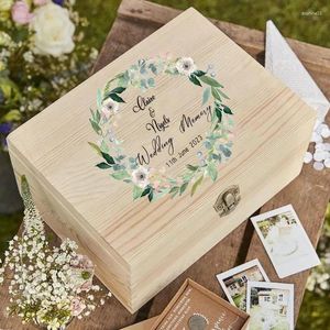 Enveloppe cadeau en bois Boîte de mémoire de mariage floral personnalisé Boîtes de souvenir pour la mariée et le marié Nom personnalisé Idée unique