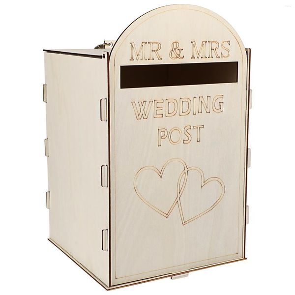 Envoltura de regalo Caja de boda de madera Post Titular rústico Decorativo para bodas Duchas (con una llave)