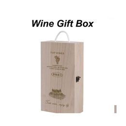 Emballage Cadeau Boîte À Vin En Bois Double Bouteille Sangle Caisses Shell Décoration De La Maison Taille 35X20X10 Cm Standard 750Ml Bouteilles Rustique Solide Xj1 Dhogq