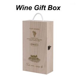 Emballage Cadeau Boîte À Vin En Bois Double Bouteille Sangle Caisses Shell Décoration De La Maison Taille 35X20X10 Cm Standard 750ml Bouteilles Rustique Solide XJ235a