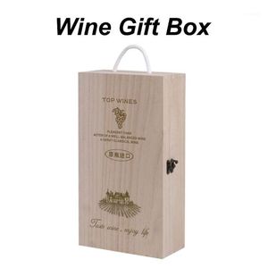Cadeau cadeau boîte à vin en bois double bouteille sangle caisses coquille décoration de la maison taille 35x20x10 cm bouteilles standard 750 ml rustique solide xj249w