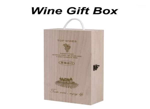 Enveloppe cadeau Boîte à vin en bois Double Bouteille de bouteille Connecteurs de la maison Décoration Home Taille 35x20x10 cm Standard 750 ml Bouteilles Solide Rustique XJ2561519