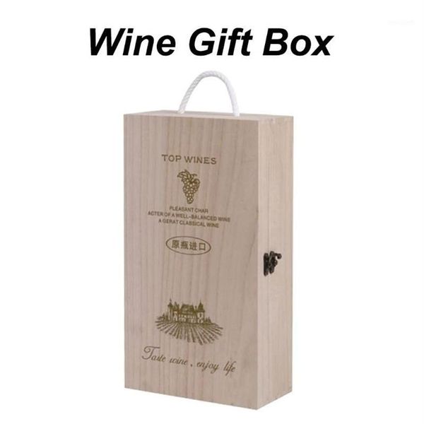 Cadeau cadeau boîte à vin en bois double bouteille sangle caisses coquille décoration de la maison taille 35x20x10 cm bouteilles standard 750 ml rustique solide xj291g