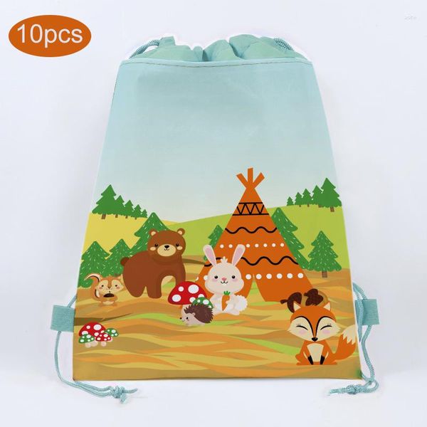 Envoltura de regalo Woodlan Safari Jungle Party Regalos Bolsas Oso Caramelo Dibujos animados Animales Embalaje Mochila no tejida Niños S