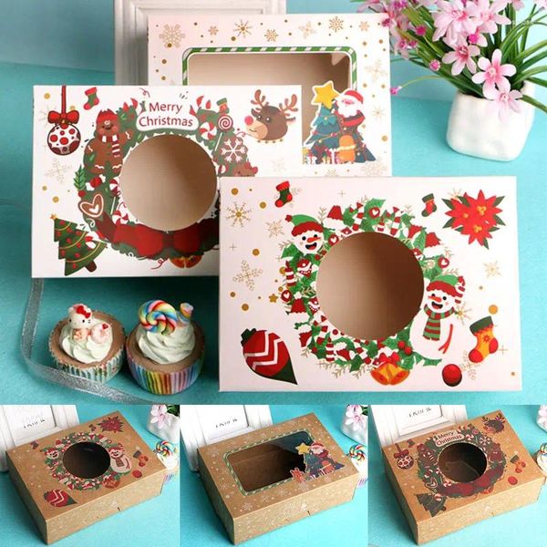 Envoltura de regalo Cajas de papel de Navidad Kraft Navidad Pastel de caramelo Galletas Embalaje Presenta Caja Muñeco de nieve Santa Claus