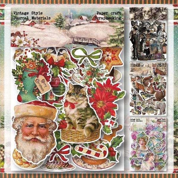 Cadeau cadeau YBYAO 40pcs autocollants de Noël vintage découpés autocollant planificateur carte faisant journal indésirable éphémère animal scrapbooking