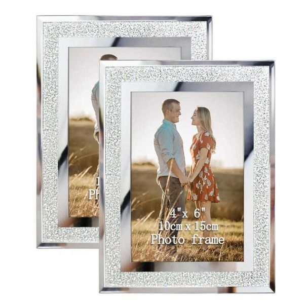 Giftgarden Cadres en verre 10,2 x 15,2 cm avec cadre photo argenté pour décor de maison Ornements de table, lot de 2 pièces 210611