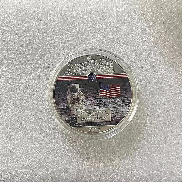 Cadeaux 50e anniversaire de l'atterrissage sur la lune pièce commémorative cadeau de collection coloré Apollo 11 plaqué argent.cx