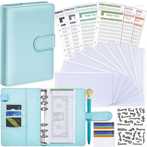 Regalos A6 PU Carpeta de presupuesto de cuero Notebook Sistema de sobres en efectivo con bolsillos para ahorrar dinero Organizador de facturas