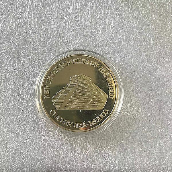 Regalos Chichén-Itzá México Nuevas Siete Maravillas del Mundo Moneda chapada en oro con cubierta de acrílico duro.cx