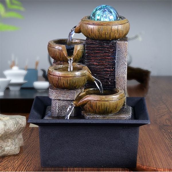 Cadeaux Fontaine d'eau de bureau Kit de cascade de table portable Relaxation apaisante Méditation Zen Lucky Fengshui Décorations pour la maison T2267q