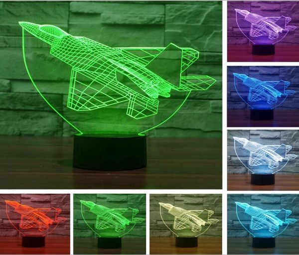 Regalos para hombres niños Aviones 3D Aviones de guerra Combatiente Color Degradado Atenuación Lampara Luces nocturnas Lámpara de mesa de escritorio Led Jet militar Plan4642026