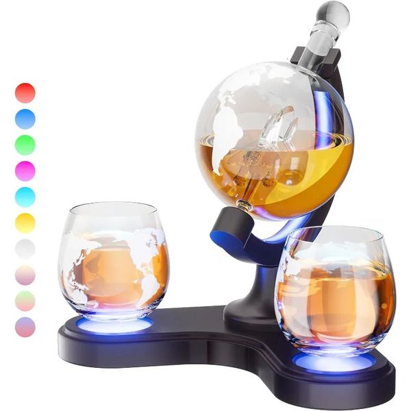 Regalos para hombres papá 304 Oz Whisky Globe Decanter Conjunto con 7 color RGB Light Ideas de cumpleaños únicas de aniversario 240420