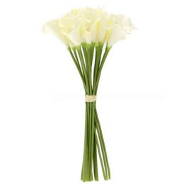 Cadeaux pour femmes 18x fleurs de lys Calla artificielles Bouquet à tige longue unique véritable décor de maison ColorCreamy Y211229255C