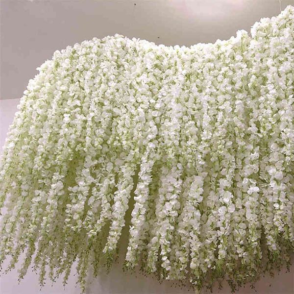 Cadeaux pour femmes 20 pièces belles fleurs de glycine artificielles en soie blanche suspendues en rotin fleurs de mariée guirlande de mariage décoration de plafond de lierre de vigne