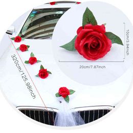 Regalos para mujeres DIY Flor artificial Blanco Boda Coche Nupcial Decoración del coche Puerta Manija Cintas Seda Esquina Flor Galand con tul Regalos Set