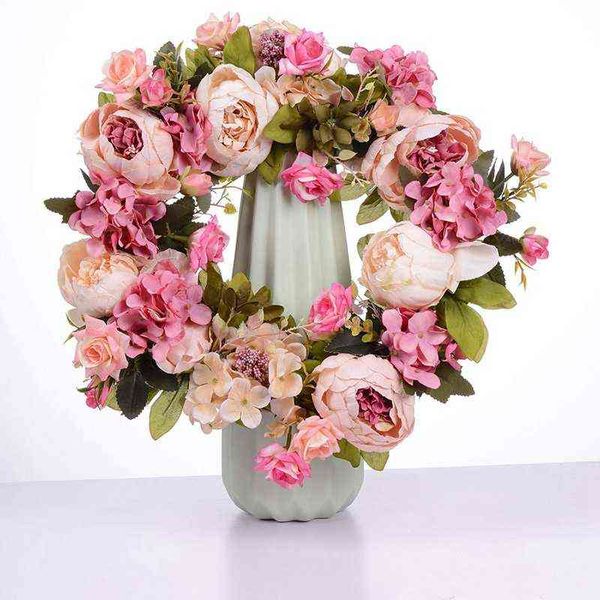 Cadeaux pour femmes Guirlande simulée de pivoine Décoration d'anneau en rotin Accessoires de photographie Couronne de mariage Fleur Décoration de porte de maison Noël Mariage DIY