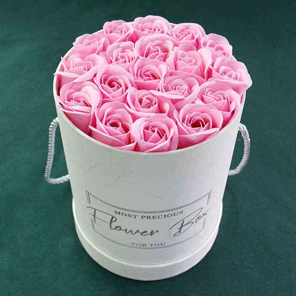 Cadeaux pour femmes Seau à câlin cylindrique portable rond avec ensemble de fleurs de savon frais Coffret cadeau de la Saint-Valentin Fournitures de fleuriste Cadeau de mariage Décoration d'intérieur