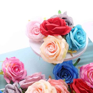 Geschenken voor vrouwen Groothandel 20 stks 9 cm Rose Roze Zijden bloem Hoofd Kunstbloemen Bruiloft Woondecoratie Nep Bloemen Faux