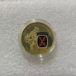 Cadeaux United States Armée 10ème Division de montagne Souvenirs Montez à la gloire Gold Plaqué Commémoratif Chromenble Challenge Coin.cx