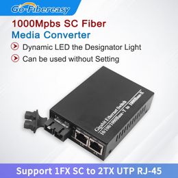 Gigabit Fiber Optic Switch Single Mode Duplex SC Fiber to 2Port UTP RJ45 10/100/1000Mbps Ethernet Media Converter External Power