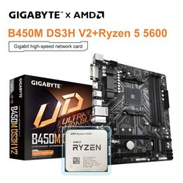 Gigabyte B450M DS3H V2 nueva placa base + AMD nuevo Ryzen 5 5600 R5 5600 CPU Socket AM4 procesador de juegos 6 núcleos 12 hilos 65W DDR4