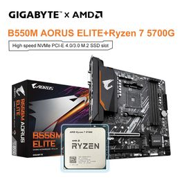 GIGABYTE B550M AORUS ELITE Moederbord + AMD Ryzen 7 5700G R7 5700G CPU Moederbord Set Processor Socket AM4 DDR4 128GB Desktop