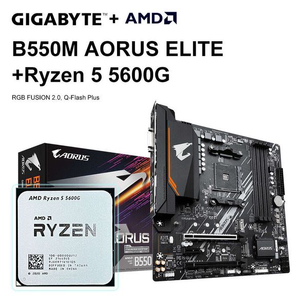 GIGABYTE B550M AORUS ELITE carte mère + AMD Ryzen 5 5600G R5 5600G CPU ensemble de carte mère processeur Socket AM4 DDR4 128GB ordinateur de bureau