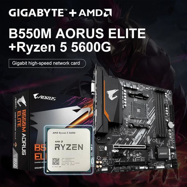 GIGABYTE B550M AORUS ELITE placa base Ryzen 5 5600G R5 CPU procesador DDR4 128GB placa mae MATX Gaming 240123