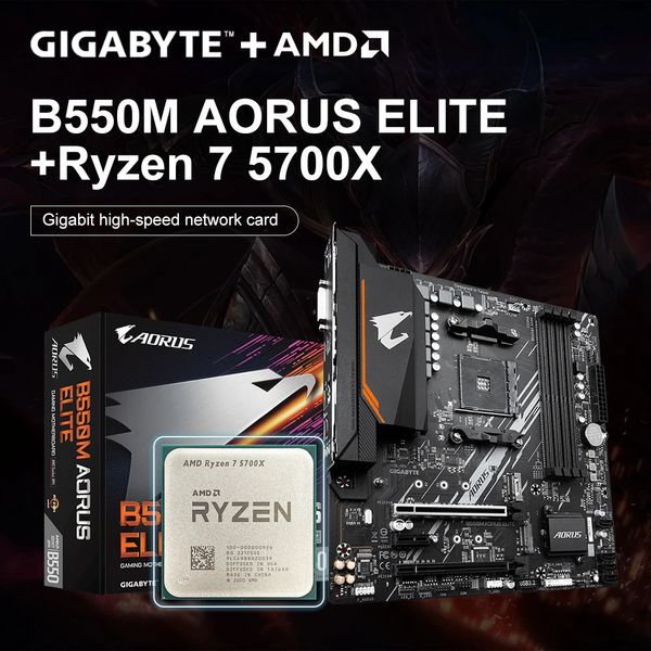 GIGABYTE B550M AORUS ELITE Placa base Ryzen 7 5700X R7 CPU Procesador DDR4 128GB placa mae MATX Gaming 240126