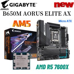 Gigabyte B650m Aorus Elite Axe AM5 Moederbord AMD RYZEN 5 7600X CPU RAM SET COMBO DDR5 128GB 6600 (OC) MHz Micro-ATX Maineboard