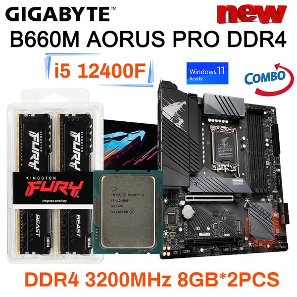 Gigabyte B660m Aorus Pro DDR4 Motherboard Intel i5 12400f CPU DDR4 3200MHz 8 Go * 2pcs Set Combo PCI-E 4.0 M.2 Placa Me Nouveau