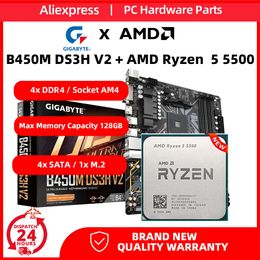 GIGABYTE Nieuwe B450M DS3H V2 Moederbord + AMD Ryzen 5 5500 CPU kit DDR4 AMD B450 Moederbord Ondersteuning Max128GB RAM en R5 Serie