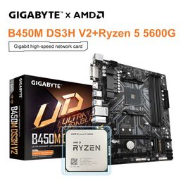 Gigabyte nueva placa base B450M DS3H V2 + AMD Ryzen 5 5600G R5 5600G CPU 3,9 GHz procesador de 6 núcleos 64GB DDR4 Socket AM4 Micro ATX