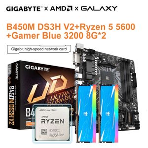Gigabyte nouvelle carte mère B450M DS3H V2 + AMD nouveau processeur d'unité centrale Ryzen 5 5600 R5 5600 Socket AM4 + GALAXY 8G 3200 8G * 2 RAM mATX