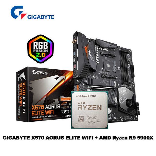 GIGABYTE nouveau GA X570 AORUS ELITE WIFI AMD Ryzen 9 5900X R9 5900X carte mère CPU ATX X570 DDR4 4733 MHz mais sans refroidisseur